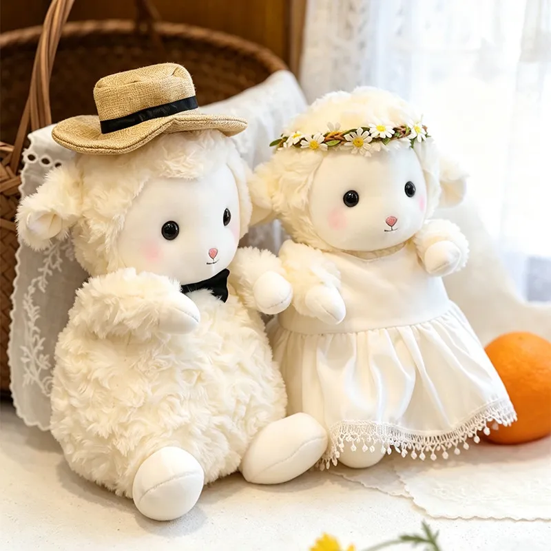 New Couple Wedding Dress Sheep Plush Toy – Soft Stuffed Animal Pair, Year of the Sheep Mascot & Bed Display Bridal Gift